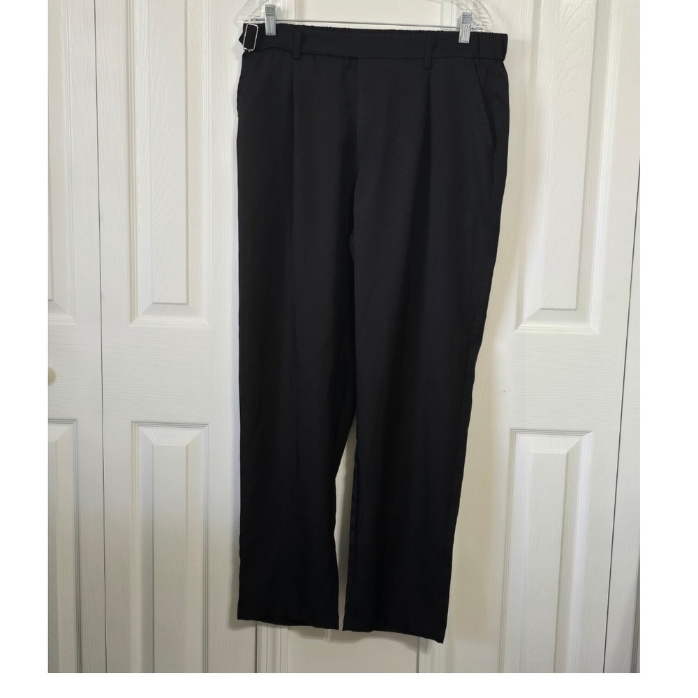 MANFINITY Black Wide Leg Trousers Elastic‎ Waist Belted Pleated Tailored XL